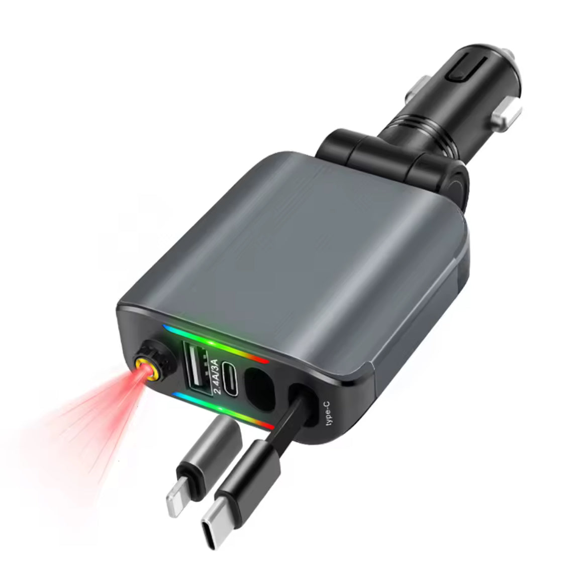 4-en-1 Chargeur voiture ORIGINAL Rétractable (120 W) – شاحن سيارة متعدد المنافذ الأصلي